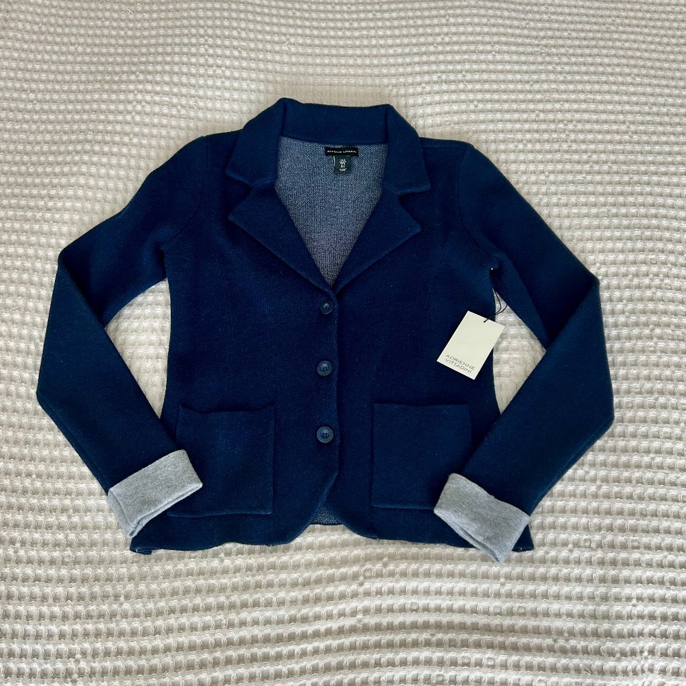 Adrienne Vittadini | Knit Blazer Cardigan | Navy, Gray | Size S | NWT